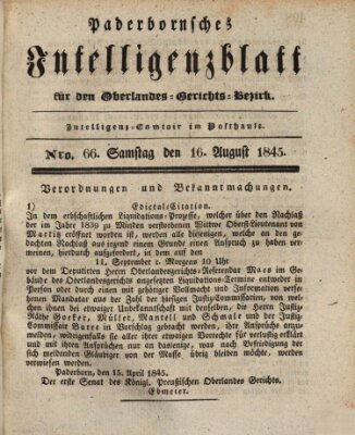 Paderbornsches Intelligenzblatt Samstag 16. August 1845