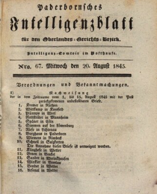 Paderbornsches Intelligenzblatt Mittwoch 20. August 1845