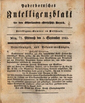 Paderbornsches Intelligenzblatt Mittwoch 3. September 1845