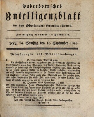 Paderbornsches Intelligenzblatt Samstag 13. September 1845