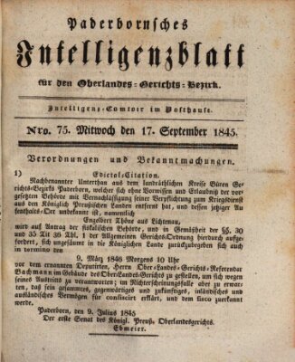 Paderbornsches Intelligenzblatt Mittwoch 17. September 1845