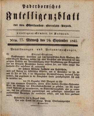 Paderbornsches Intelligenzblatt Mittwoch 24. September 1845