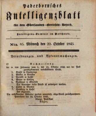 Paderbornsches Intelligenzblatt Mittwoch 22. Oktober 1845