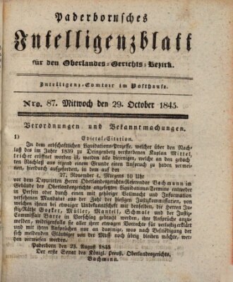 Paderbornsches Intelligenzblatt Mittwoch 29. Oktober 1845