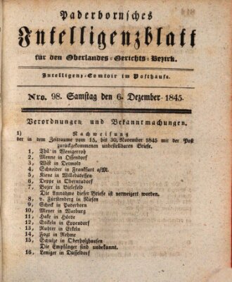 Paderbornsches Intelligenzblatt Samstag 6. Dezember 1845