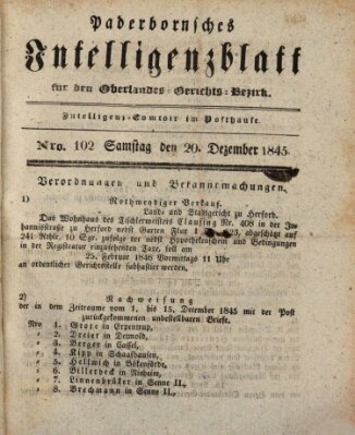 Paderbornsches Intelligenzblatt Samstag 20. Dezember 1845