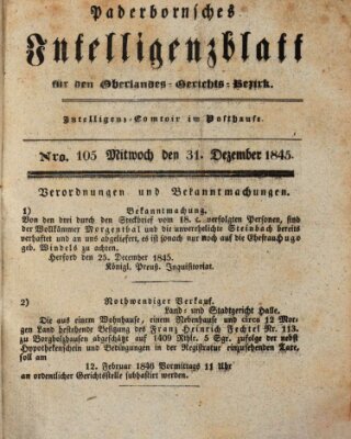 Paderbornsches Intelligenzblatt Mittwoch 31. Dezember 1845