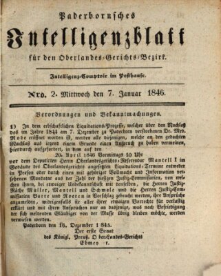 Paderbornsches Intelligenzblatt Mittwoch 7. Januar 1846