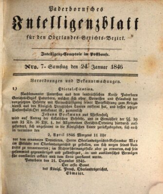 Paderbornsches Intelligenzblatt Samstag 24. Januar 1846