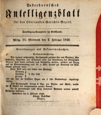 Paderbornsches Intelligenzblatt Mittwoch 4. Februar 1846