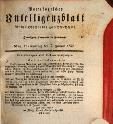 Paderbornsches Intelligenzblatt Samstag 7. Februar 1846