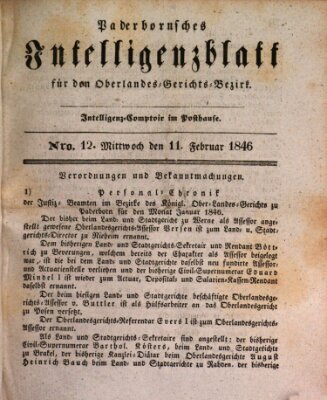 Paderbornsches Intelligenzblatt Mittwoch 11. Februar 1846