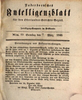 Paderbornsches Intelligenzblatt Samstag 7. März 1846