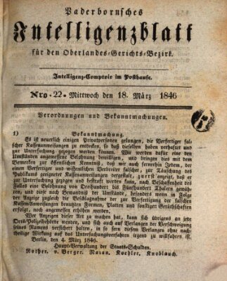 Paderbornsches Intelligenzblatt Mittwoch 18. März 1846