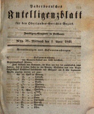 Paderbornsches Intelligenzblatt Mittwoch 1. April 1846