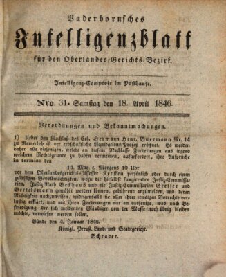 Paderbornsches Intelligenzblatt Samstag 18. April 1846