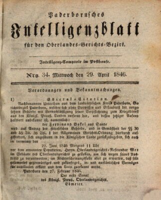 Paderbornsches Intelligenzblatt Mittwoch 29. April 1846