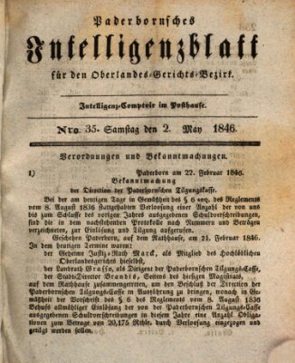 Paderbornsches Intelligenzblatt Samstag 2. Mai 1846