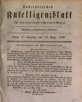 Paderbornsches Intelligenzblatt Samstag 30. Mai 1846