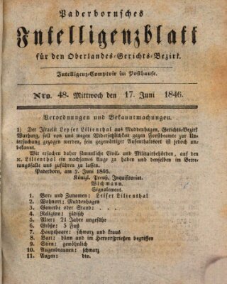 Paderbornsches Intelligenzblatt Mittwoch 17. Juni 1846