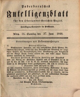 Paderbornsches Intelligenzblatt Samstag 27. Juni 1846