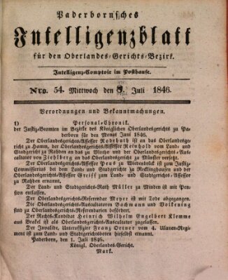 Paderbornsches Intelligenzblatt Mittwoch 8. Juli 1846