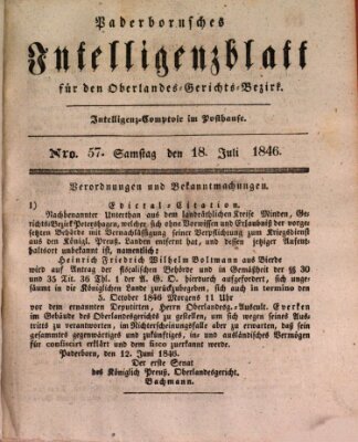 Paderbornsches Intelligenzblatt Samstag 18. Juli 1846