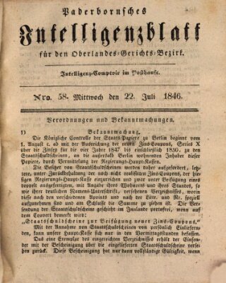 Paderbornsches Intelligenzblatt Mittwoch 22. Juli 1846