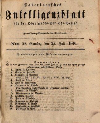 Paderbornsches Intelligenzblatt Samstag 25. Juli 1846