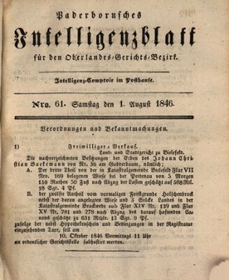 Paderbornsches Intelligenzblatt Samstag 1. August 1846