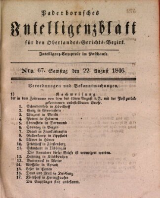 Paderbornsches Intelligenzblatt Samstag 22. August 1846