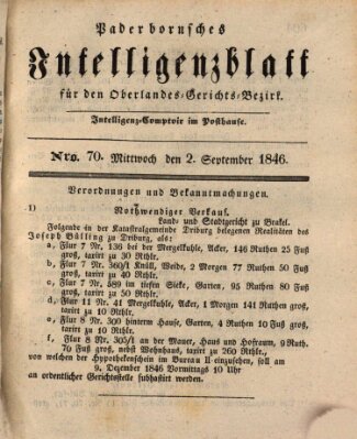 Paderbornsches Intelligenzblatt Mittwoch 2. September 1846