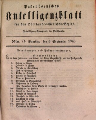 Paderbornsches Intelligenzblatt Samstag 5. September 1846