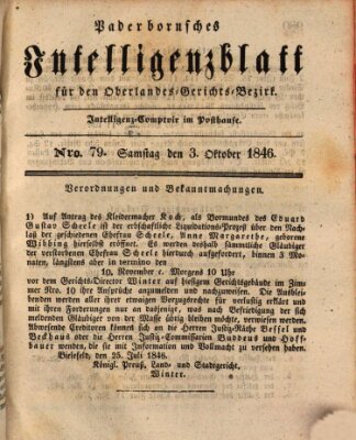 Paderbornsches Intelligenzblatt Samstag 3. Oktober 1846