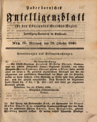 Paderbornsches Intelligenzblatt Mittwoch 28. Oktober 1846