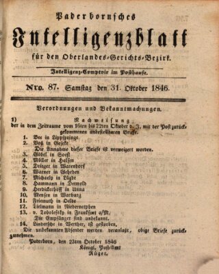 Paderbornsches Intelligenzblatt Samstag 31. Oktober 1846