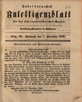 Paderbornsches Intelligenzblatt Mittwoch 2. Dezember 1846