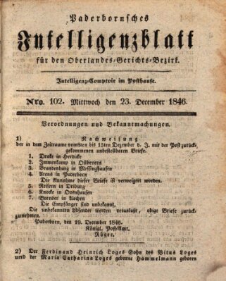 Paderbornsches Intelligenzblatt Mittwoch 23. Dezember 1846