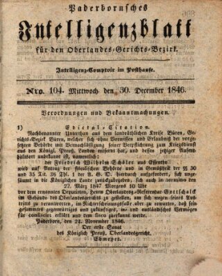 Paderbornsches Intelligenzblatt Mittwoch 30. Dezember 1846