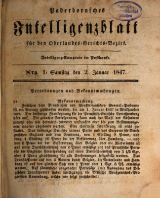 Paderbornsches Intelligenzblatt Samstag 2. Januar 1847