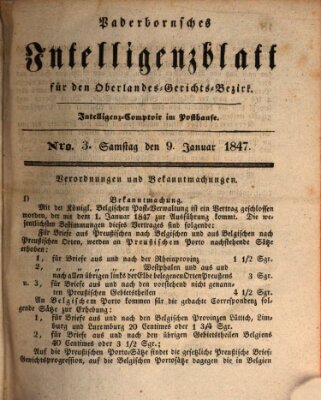 Paderbornsches Intelligenzblatt Samstag 9. Januar 1847