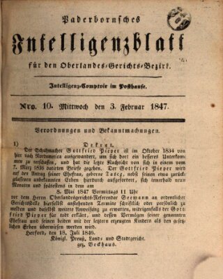 Paderbornsches Intelligenzblatt Mittwoch 3. Februar 1847