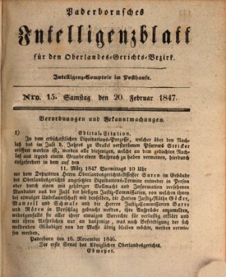 Paderbornsches Intelligenzblatt Samstag 20. Februar 1847