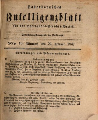 Paderbornsches Intelligenzblatt Mittwoch 24. Februar 1847