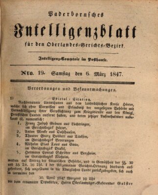 Paderbornsches Intelligenzblatt Samstag 6. März 1847