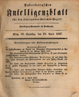 Paderbornsches Intelligenzblatt Samstag 10. April 1847