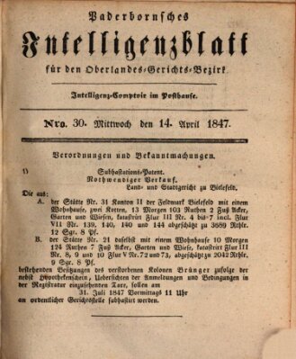 Paderbornsches Intelligenzblatt Mittwoch 14. April 1847