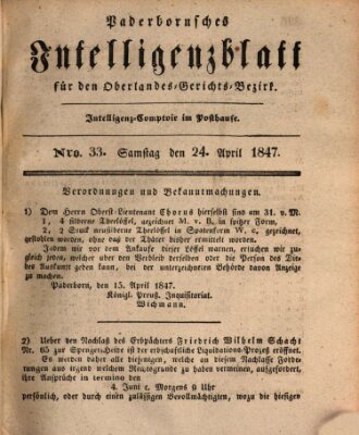 Paderbornsches Intelligenzblatt Samstag 24. April 1847