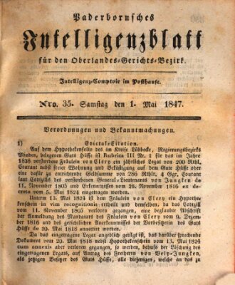 Paderbornsches Intelligenzblatt Samstag 1. Mai 1847