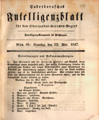 Paderbornsches Intelligenzblatt Samstag 22. Mai 1847